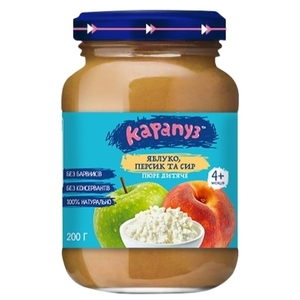 Пюре Карапуз яблоко-персик-творог 200г