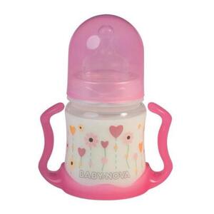 Бутылочка Baby-nova 45003-1 пласт.ПП шир.горл.Декор сиреневая 150мл с ручкой