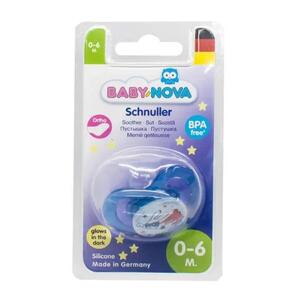 Пустышка Baby-nova 24222-1 сил.ортод.Ночная р.1, голубая 1шт