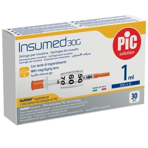 Шприц инсулиновый U-100 с иглой 30G (0,3х8мм) 1мл №30 INSUMED