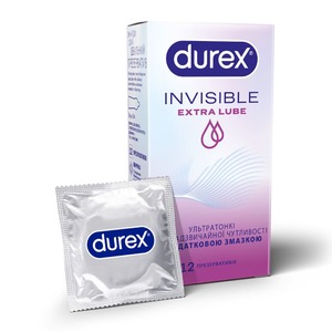 Презервативи Durex Invisible Extra Lube с дод.змазкою №12